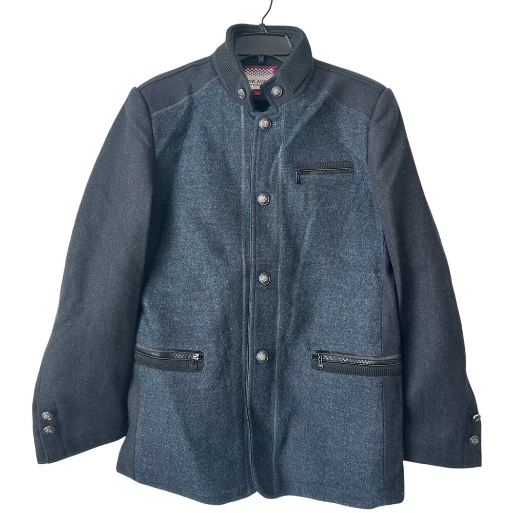 De-Niko Men’s Navy Blue Jacket Coat Wool Blend Pockets Lined Size Large Classic